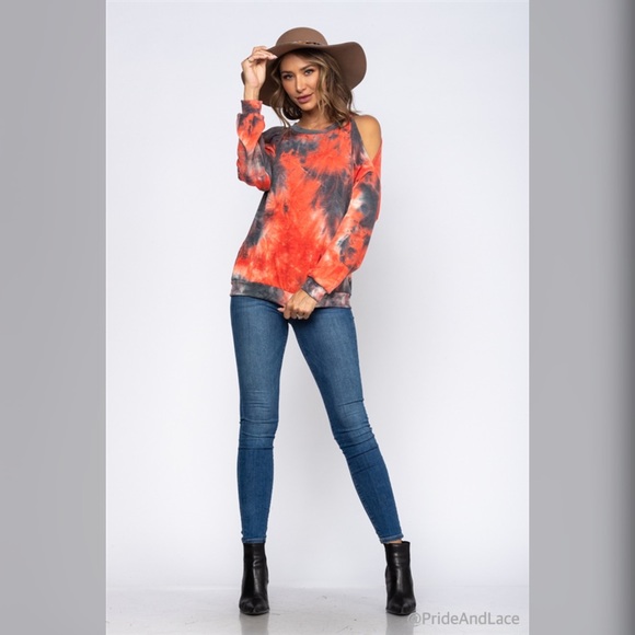 LAST 1️⃣ CORAL TIE DYE COLD SHOULDER TOP - Picture 5 of 5